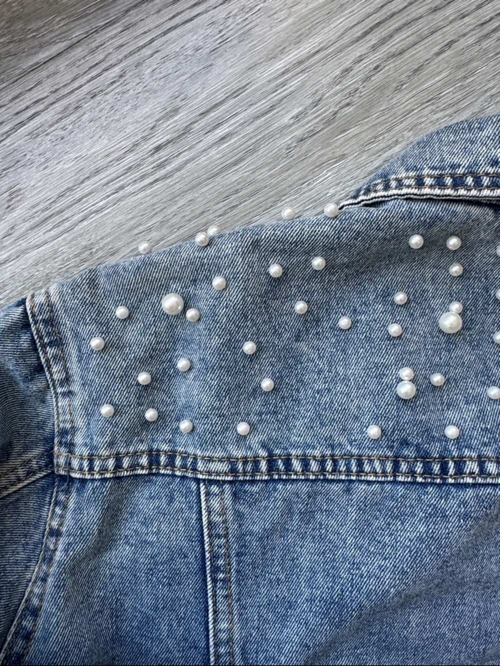 Women's Embroidered Pearl Denim Jean Jacket Coat Size S - Picture 14 of 14